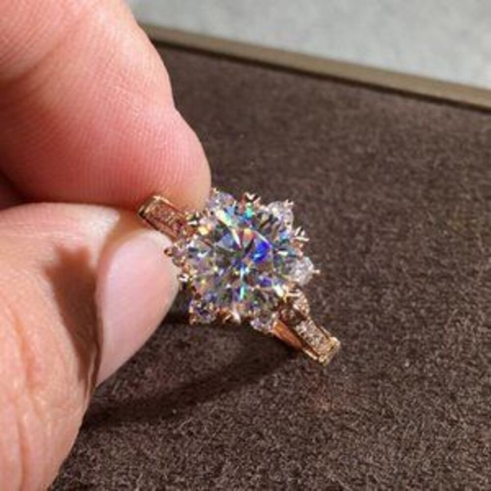 NEW 18K Rose Gold Diamond Crown Flower Ring